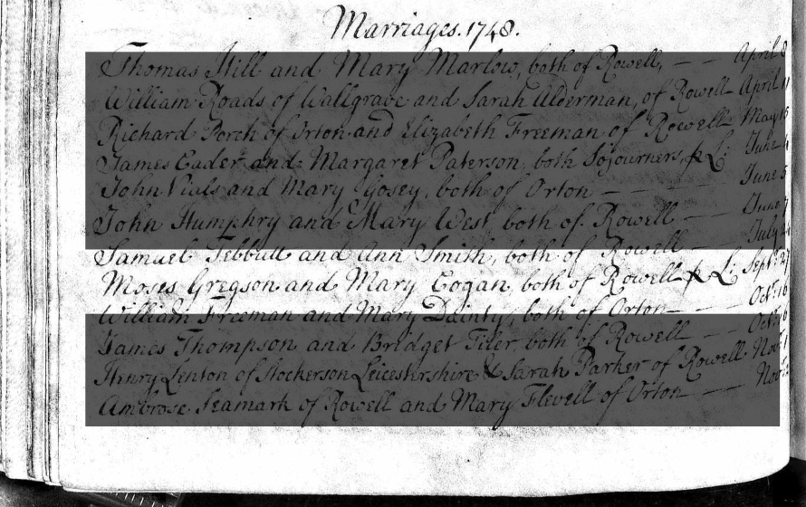 Marriage of Moses Gregson & Mary Cogan 
